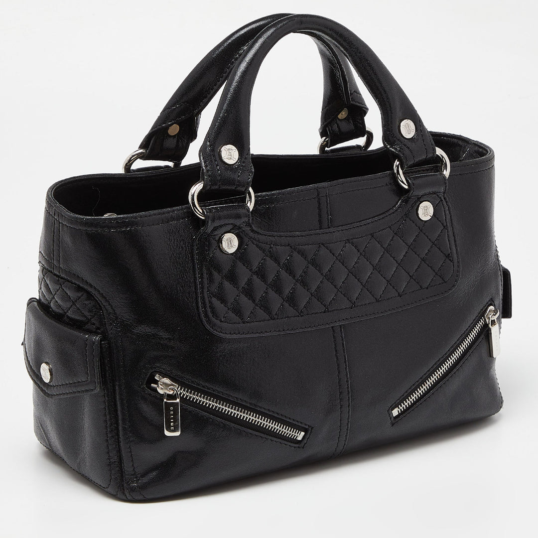 Celine Black Quilted Glossy Leather Boogie Tote