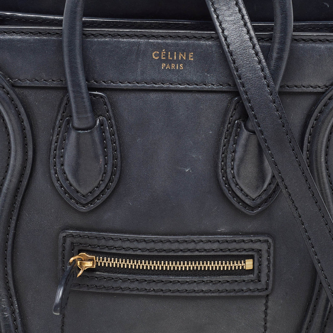 Celine Black Leather Nano Luggage Tote