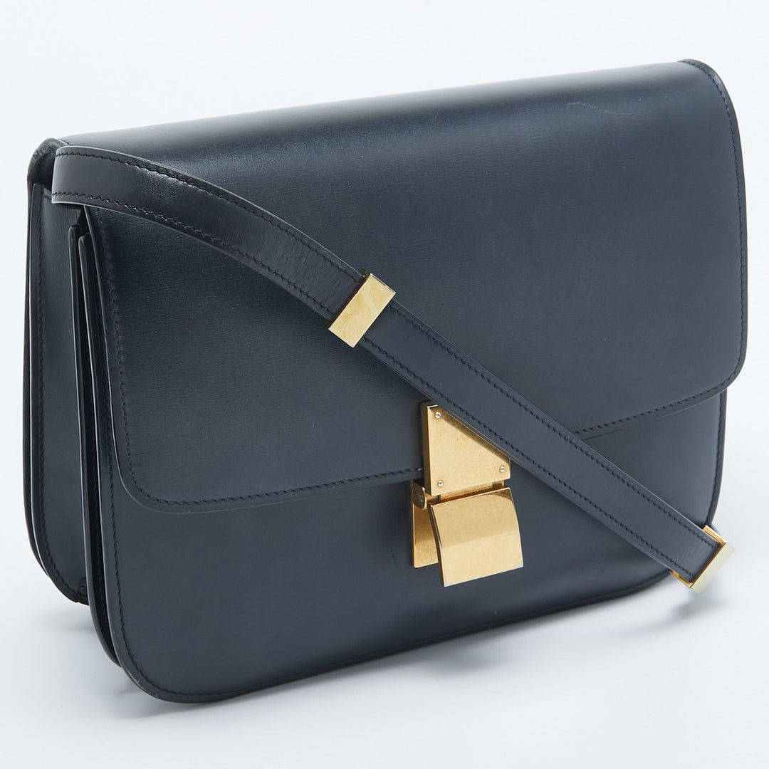 Celine Navy Blue Leather Medium Classic Box Shoulder Bag