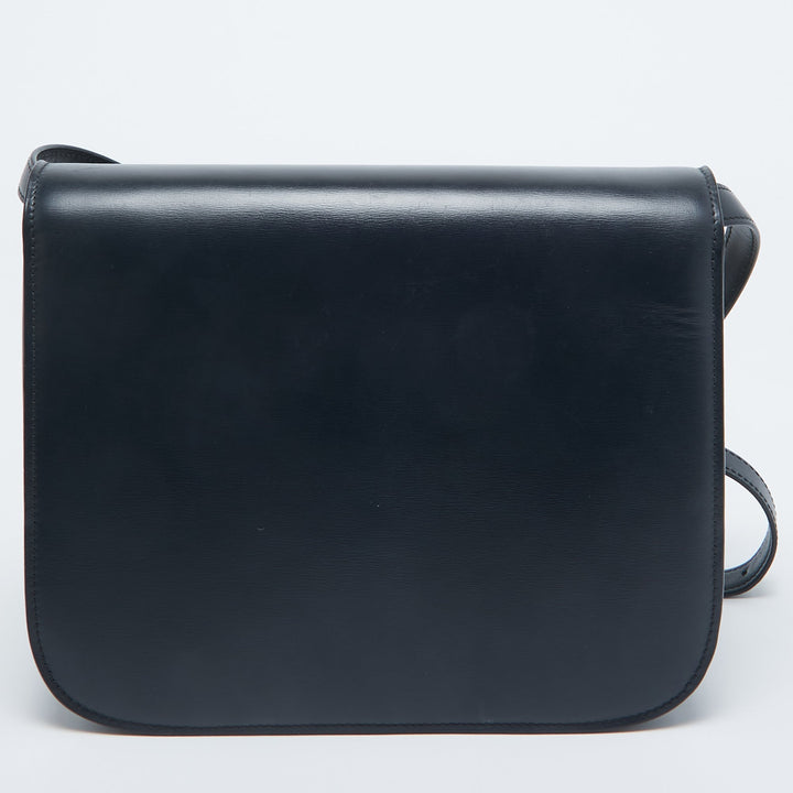 Celine Navy Blue Leather Medium Classic Box Shoulder Bag