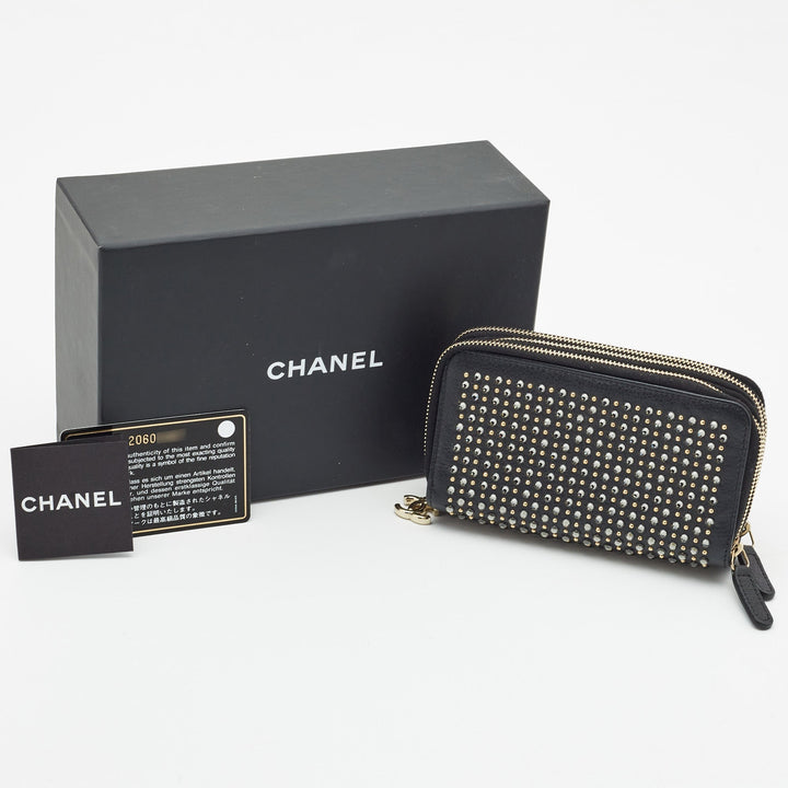 Chanel Black Leather Crystal Studded Bull Phone Holder