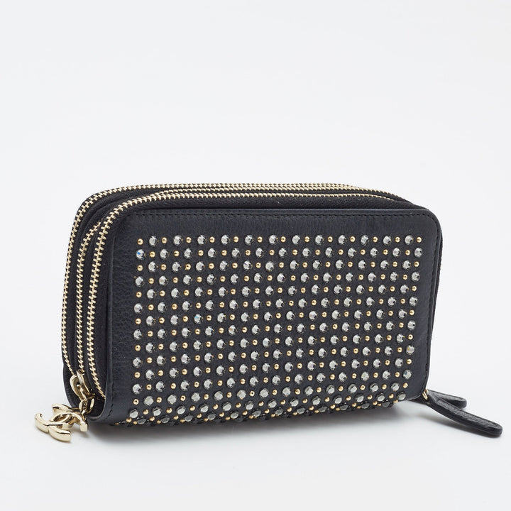 Chanel Black Leather Crystal Studded Bull Phone Holder