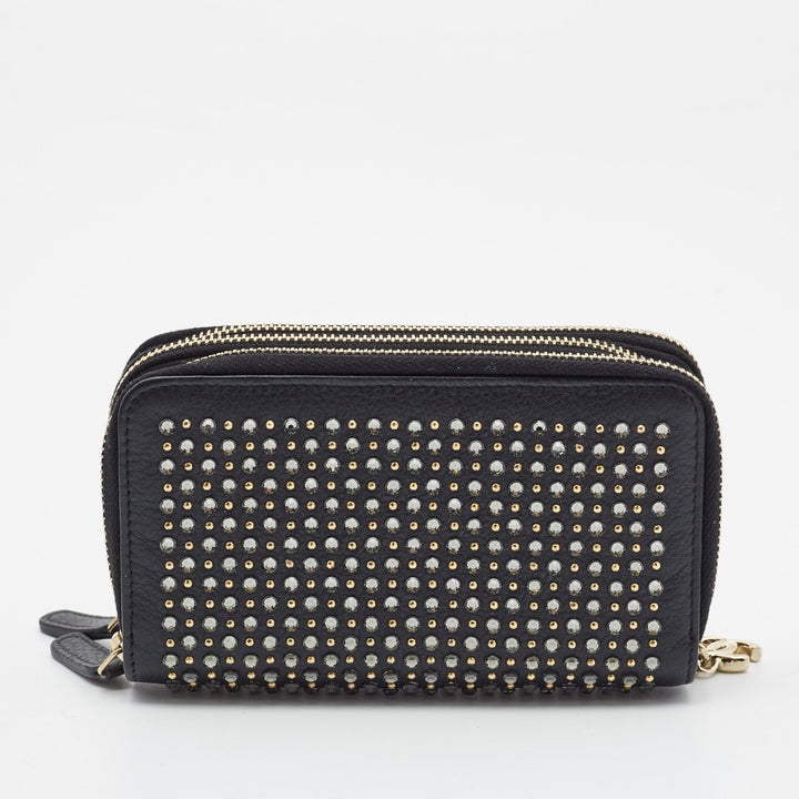 Chanel Black Leather Crystal Studded Bull Phone Holder