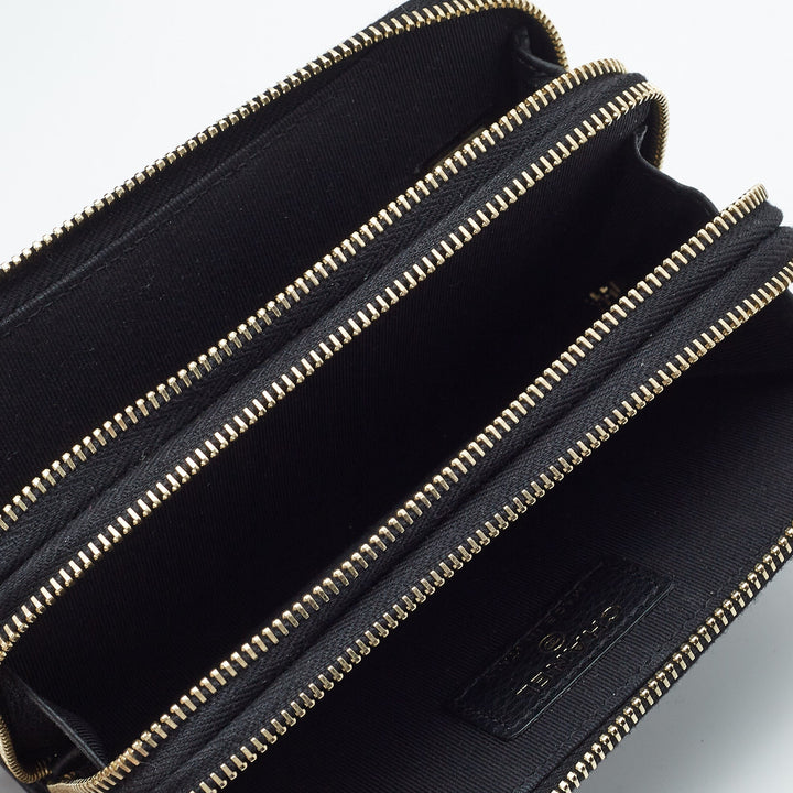 Chanel Black Leather Crystal Studded Bull Phone Holder