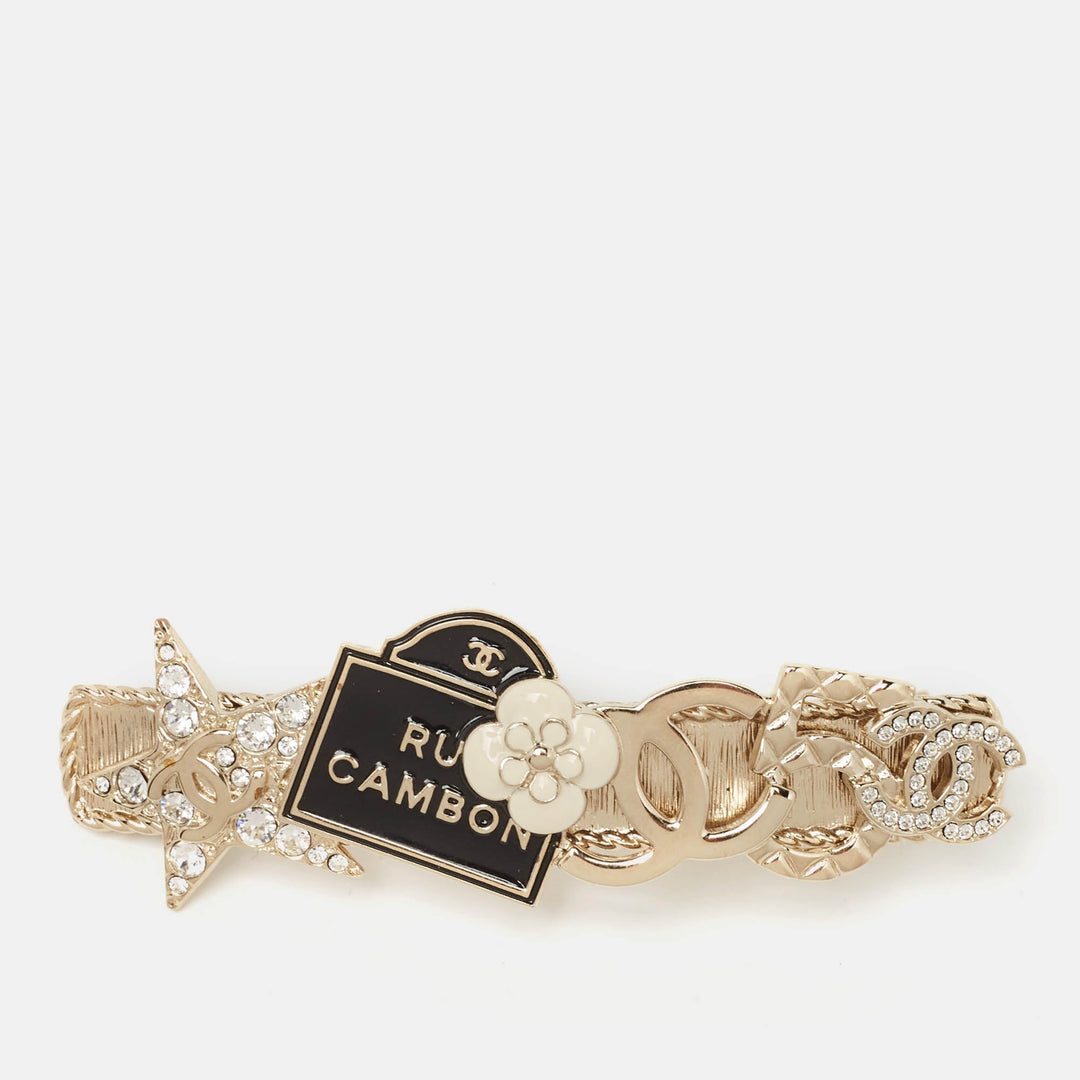 Top Quality Chanel CC Rue Cambon Crystals Enamel Gold Tone Hairclip