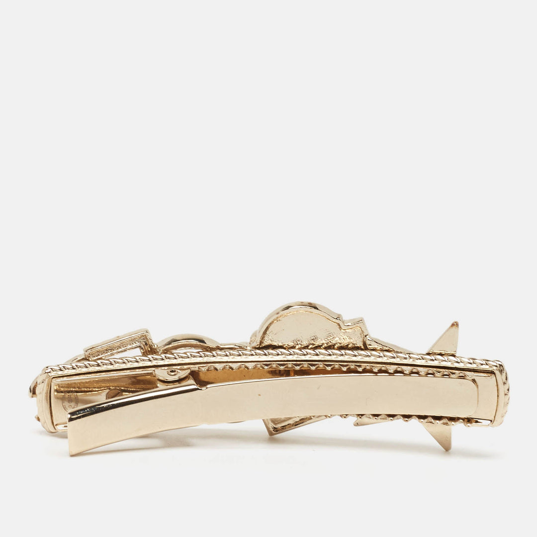 Top Quality Chanel CC Rue Cambon Crystals Enamel Gold Tone Hairclip