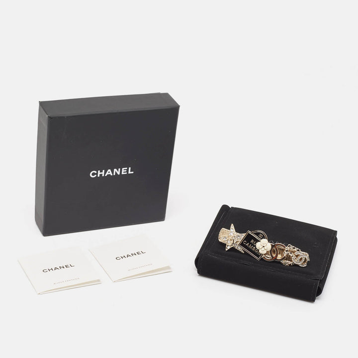 Chanel CC Rue Cambon Crystals Enamel Gold Tone Hairclip