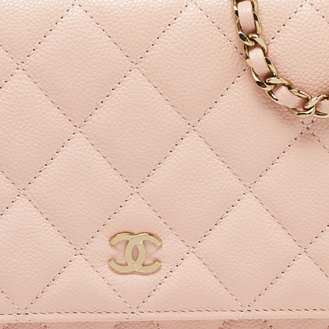 Chanel Peach Quilted Caviar Leather CC New Wallet on Chain