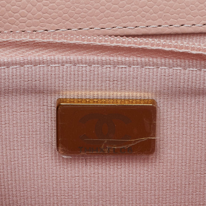 Chanel Peach Quilted Caviar Leather CC New Wallet on Chain