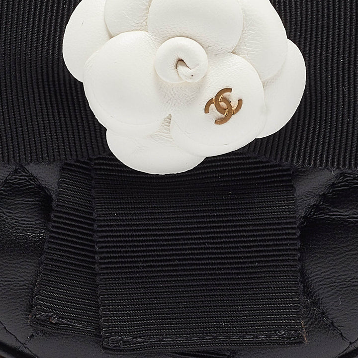 Chanel Black Quilted Leather Mini Round Camellia Clutch