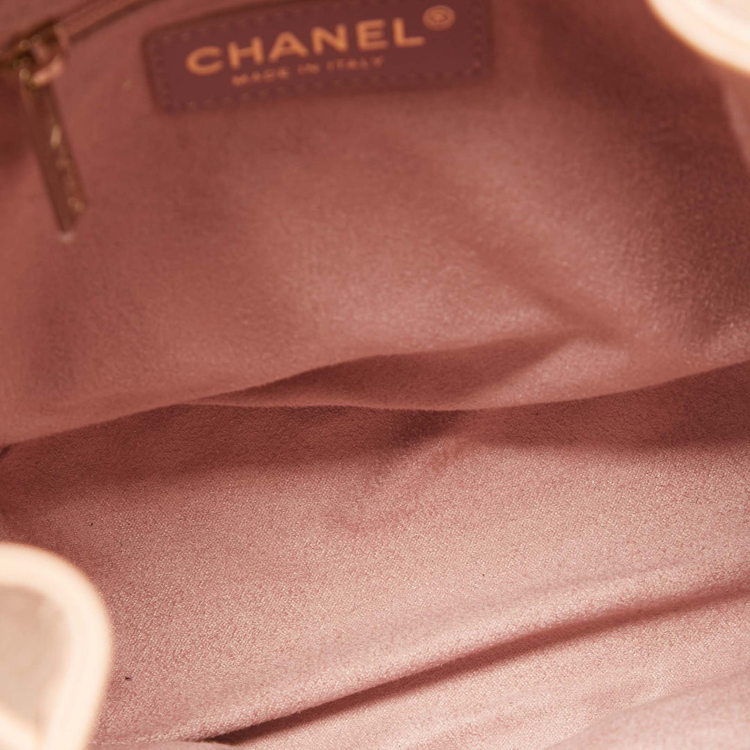 Top Quality Chanel Peach Leather Logo Studs Deauville Drawstring Bucket Bag