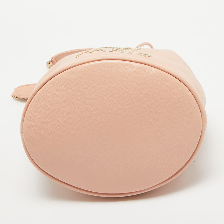 Top Quality Chanel Peach Leather Logo Studs Deauville Drawstring Bucket Bag