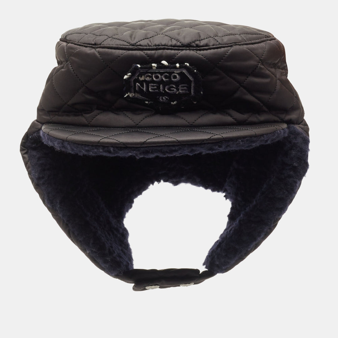Chanel Black Quilted Coco Neige Trapper Hat M