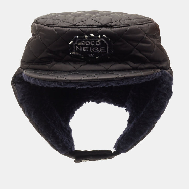 Chanel Black Quilted Coco Neige Trapper Hat M
