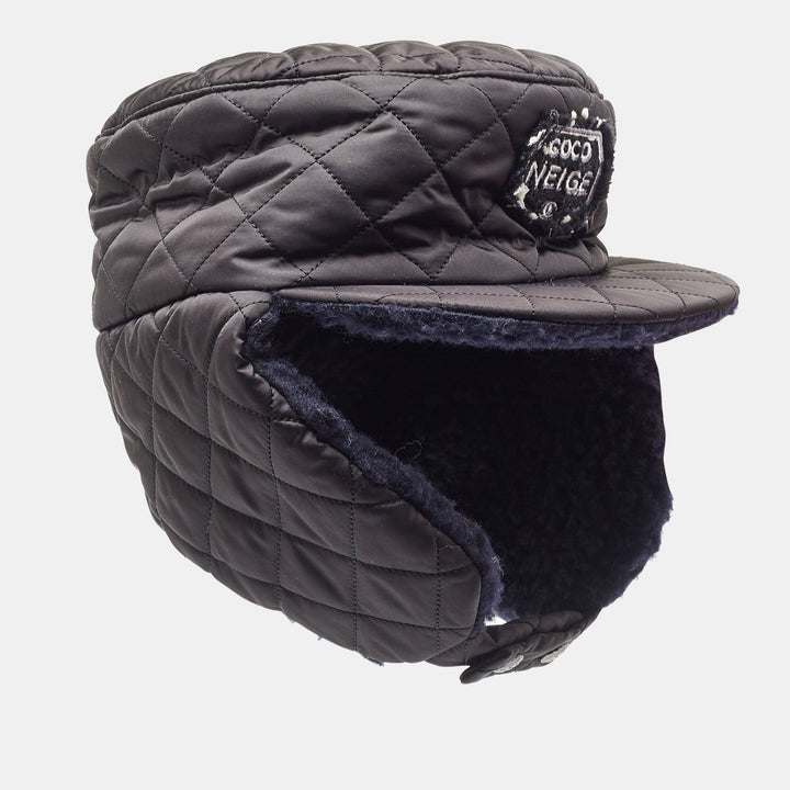 Top Quality Chanel Black Quilted Coco Neige Trapper Hat M