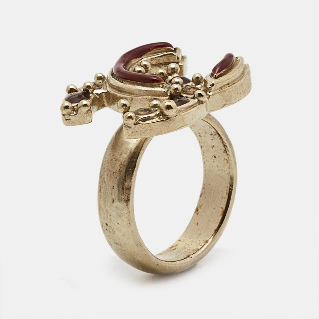 Top Quality Chanel CC Enamel Gold Tone Ring Size 52