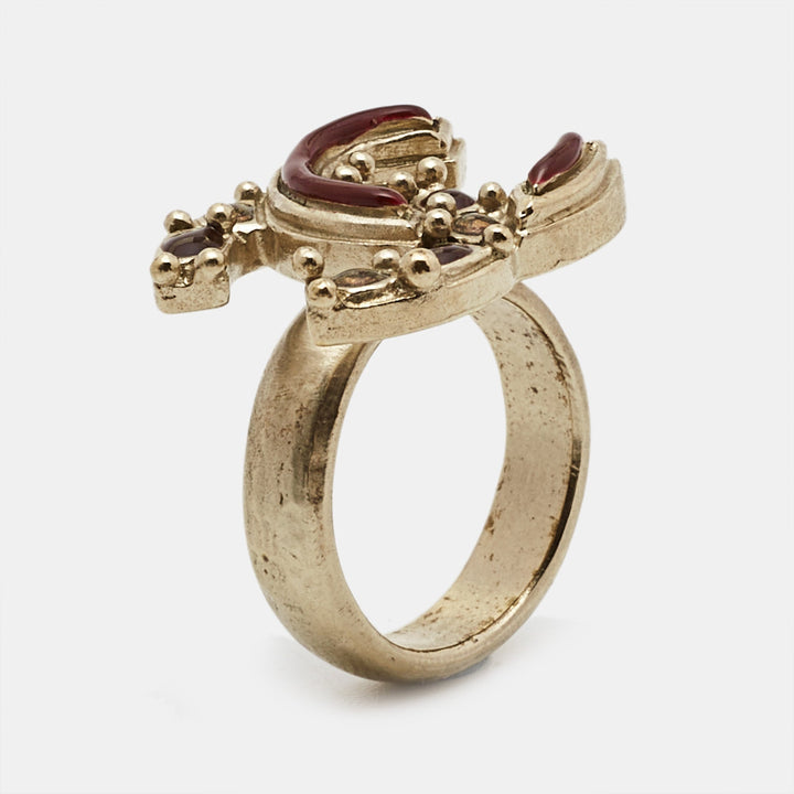 Top Quality Chanel CC Enamel Gold Tone Ring Size 52