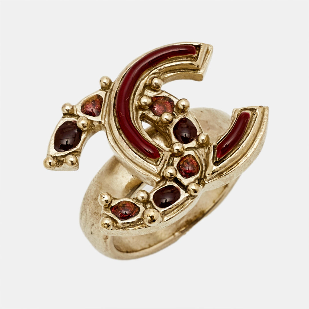 Top Quality Chanel CC Enamel Gold Tone Ring Size 52