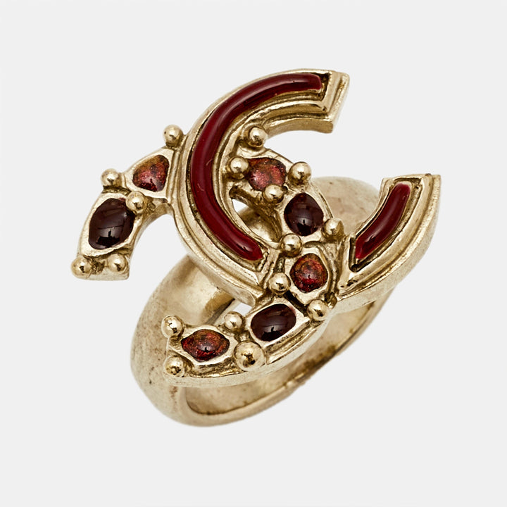 Top Quality Chanel CC Enamel Gold Tone Ring Size 52