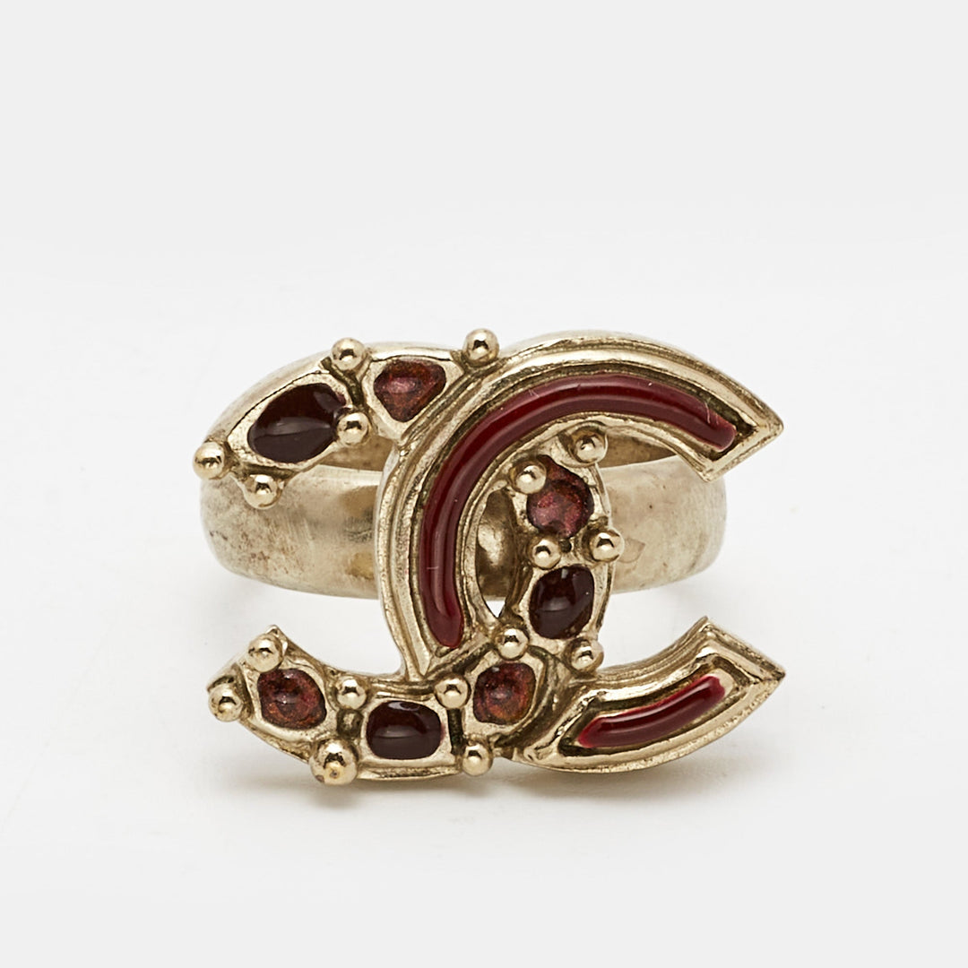 Top Quality Chanel CC Enamel Gold Tone Ring Size 52