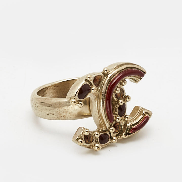 Top Quality Chanel CC Enamel Gold Tone Ring Size 52