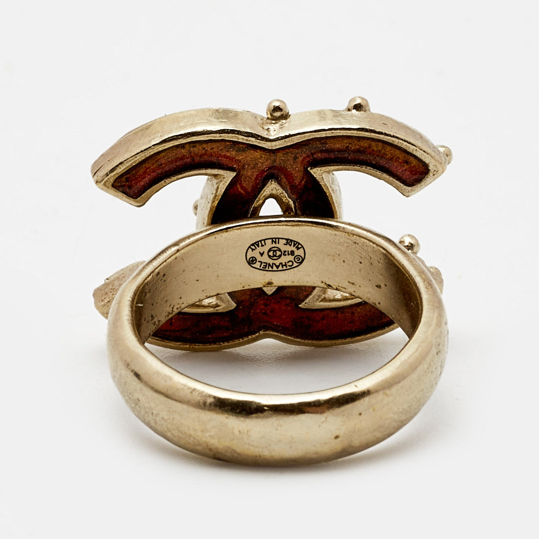 Top Quality Chanel CC Enamel Gold Tone Ring Size 52