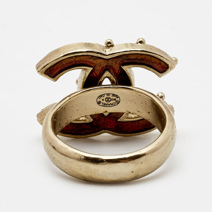 Top Quality Chanel CC Enamel Gold Tone Ring Size 52