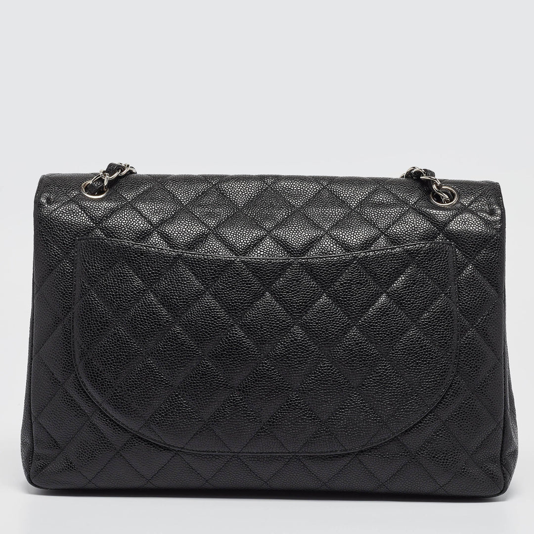 Chanel Black Quilted Caviar Leather Maxi Classic Single New Bag