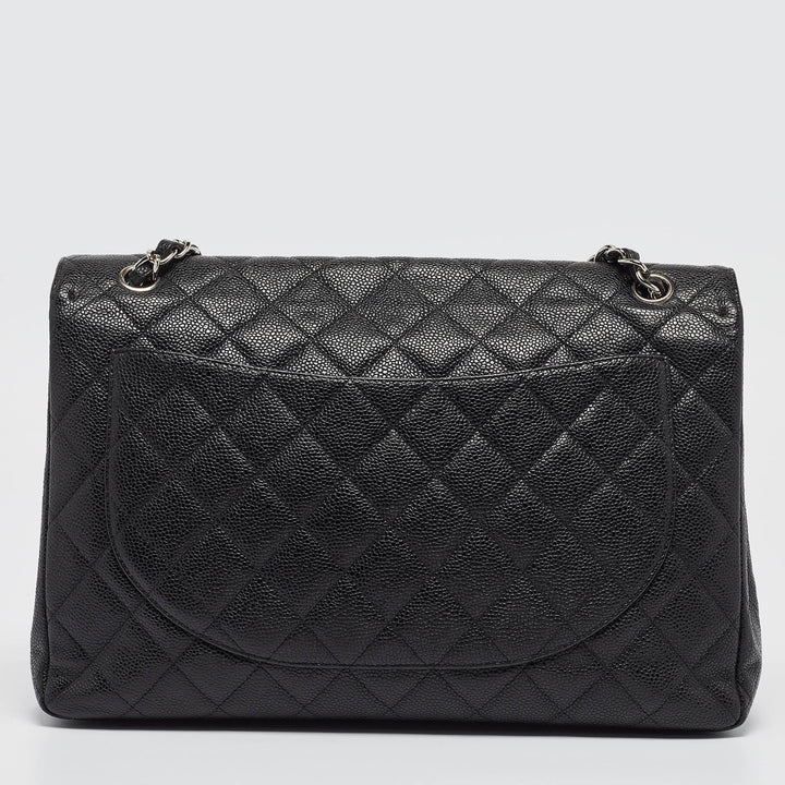 Chanel Black Quilted Caviar Leather Maxi Classic Single New Bag