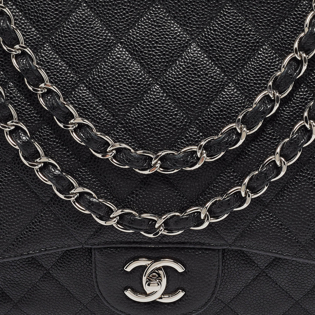Chanel Black Quilted Caviar Leather Maxi Classic Single New Bag