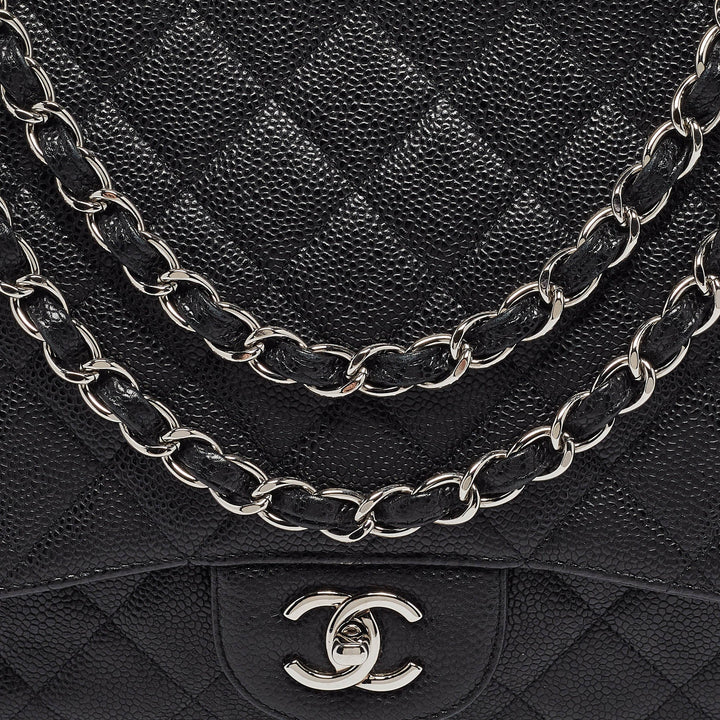Chanel Black Quilted Caviar Leather Maxi Classic Single New Bag