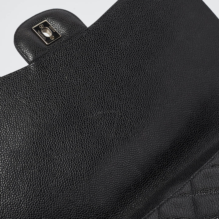 Chanel Black Quilted Caviar Leather Maxi Classic Single New Bag