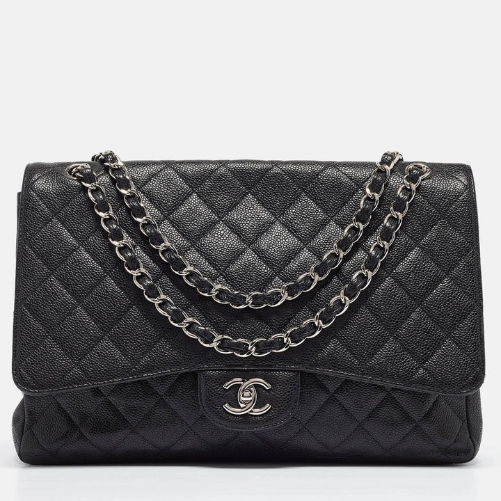 Chanel Black Quilted Caviar Leather Maxi Classic Single New Bag