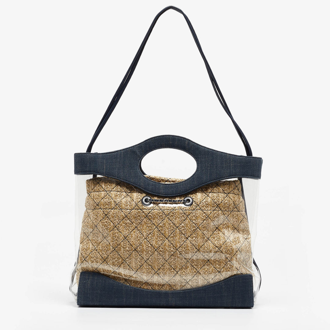 Top Quality Chanel Navy Blue PVC and Denim 31 Shopping Bag