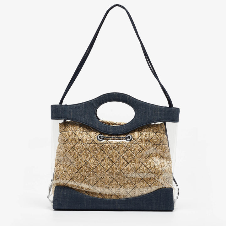 Top Quality Chanel Navy Blue PVC and Denim 31 Shopping Bag