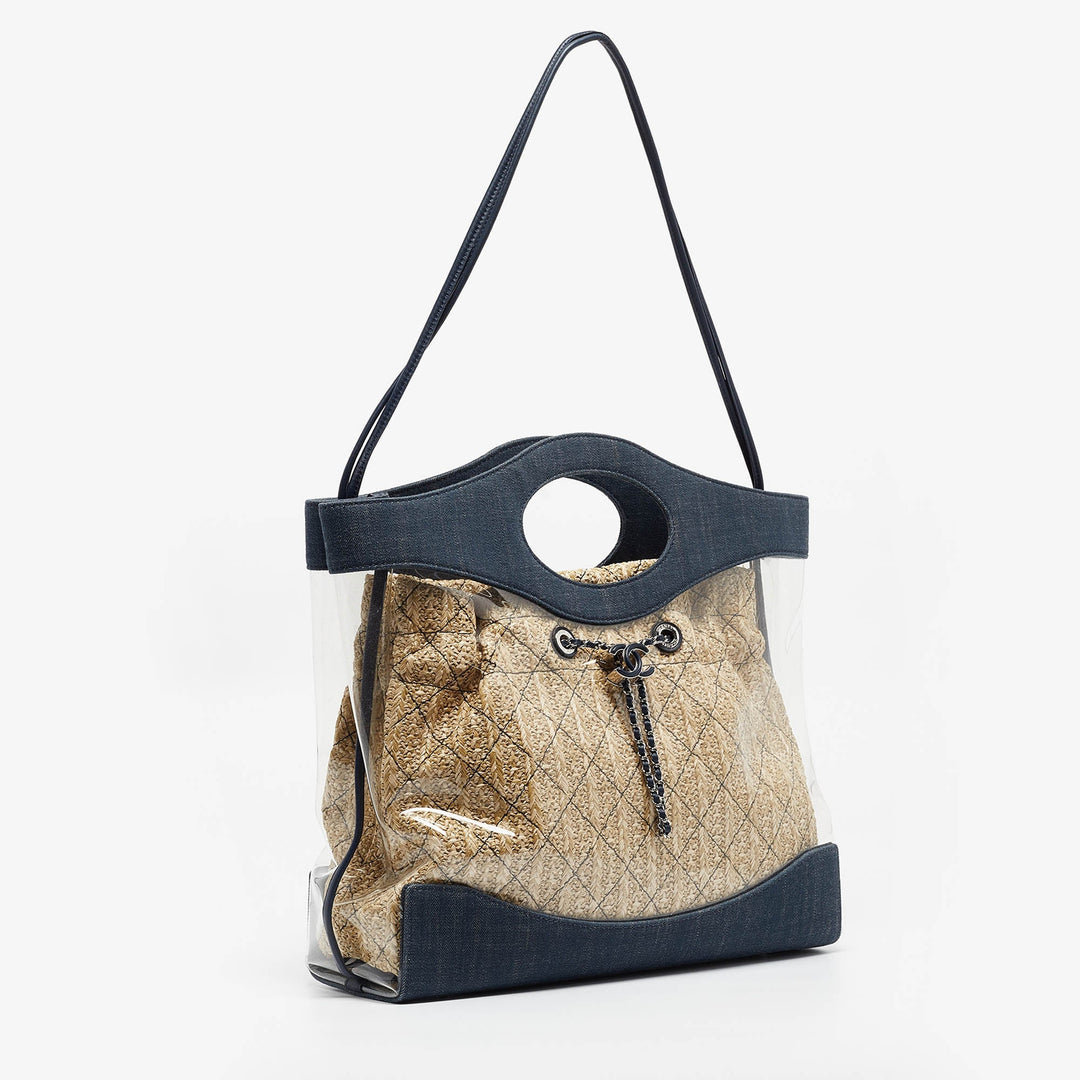 Top Quality Chanel Navy Blue PVC and Denim 31 Shopping Bag