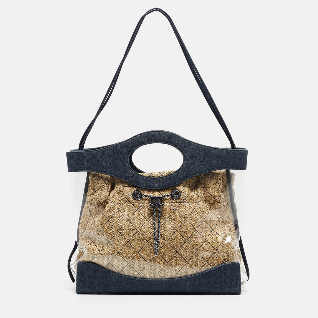 Top Quality Chanel Navy Blue PVC and Denim 31 Shopping Bag