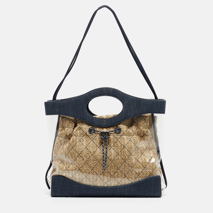 Top Quality Chanel Navy Blue PVC and Denim 31 Shopping Bag