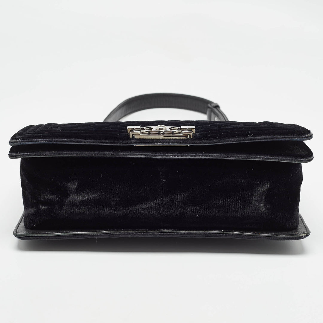 Chanel Black Quilted Velvet Medium Boy New Bag