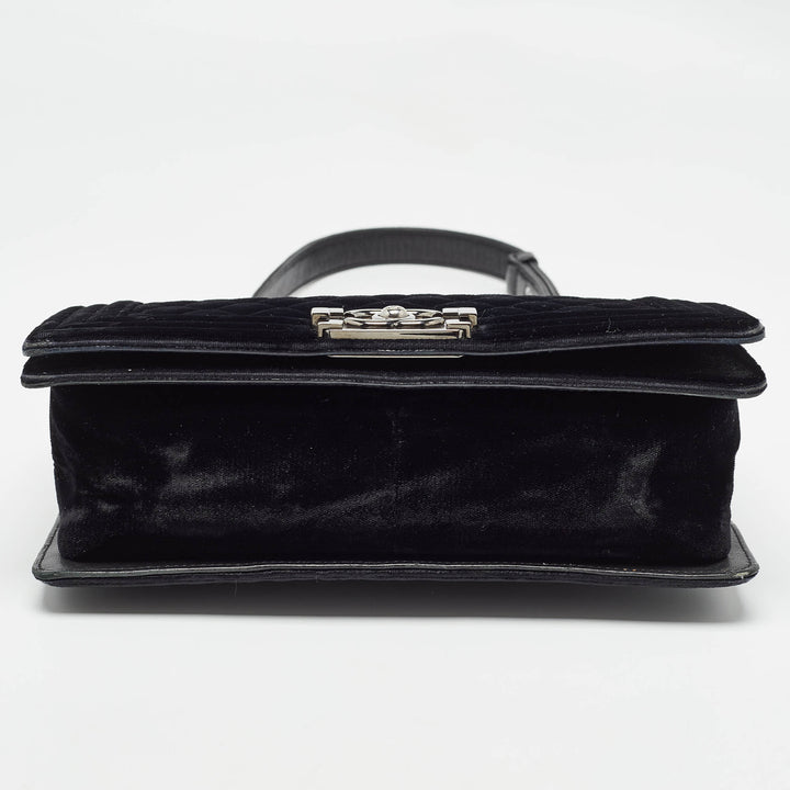 Chanel Black Quilted Velvet Medium Boy New Bag