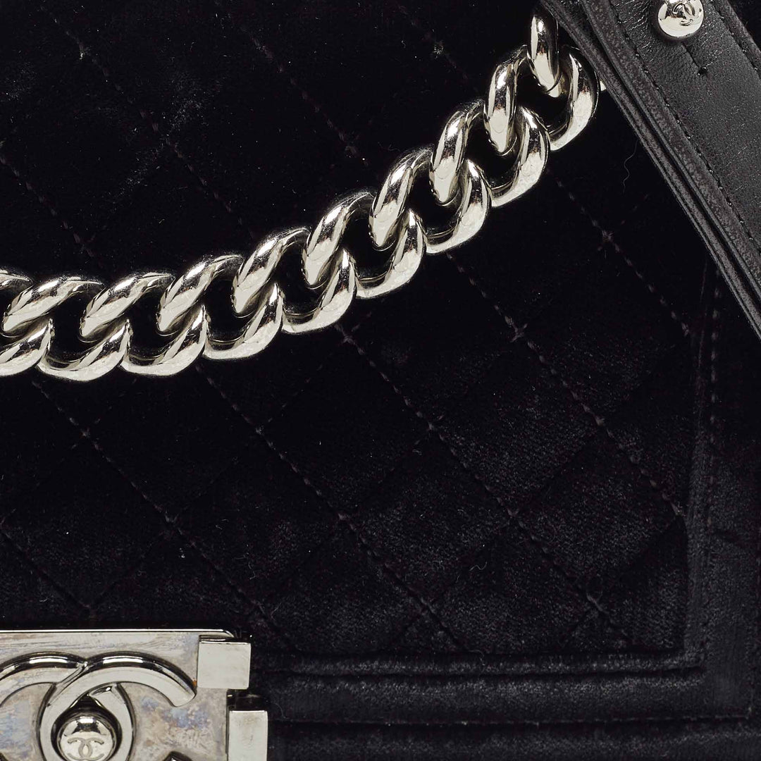 Chanel Black Quilted Velvet Medium Boy New Bag
