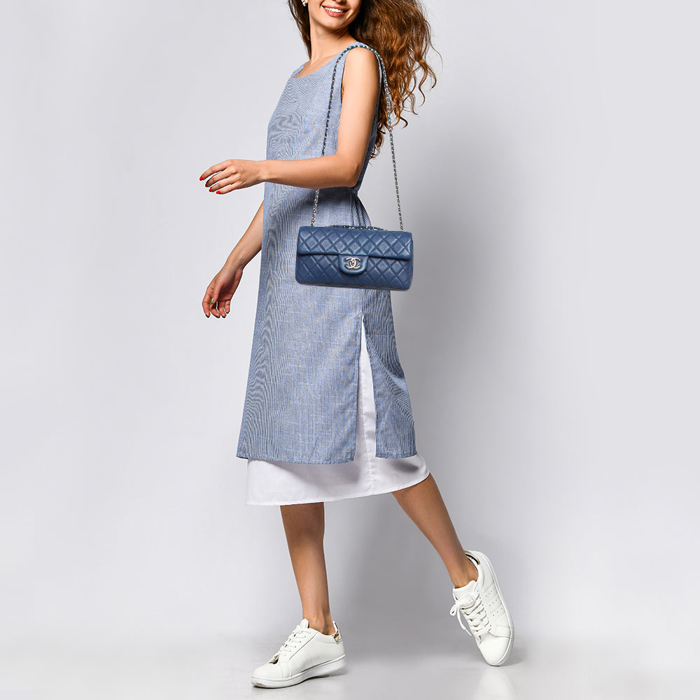 Chanel Blue Quilted Caviar Leather East/West Classic New Bag