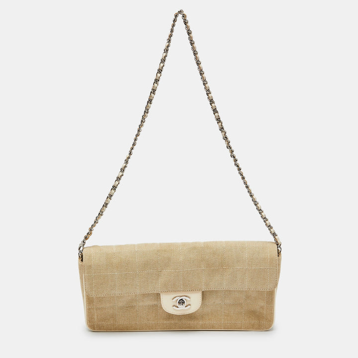 Chanel Beige Quilted Canvas Travel Line East West New Bag