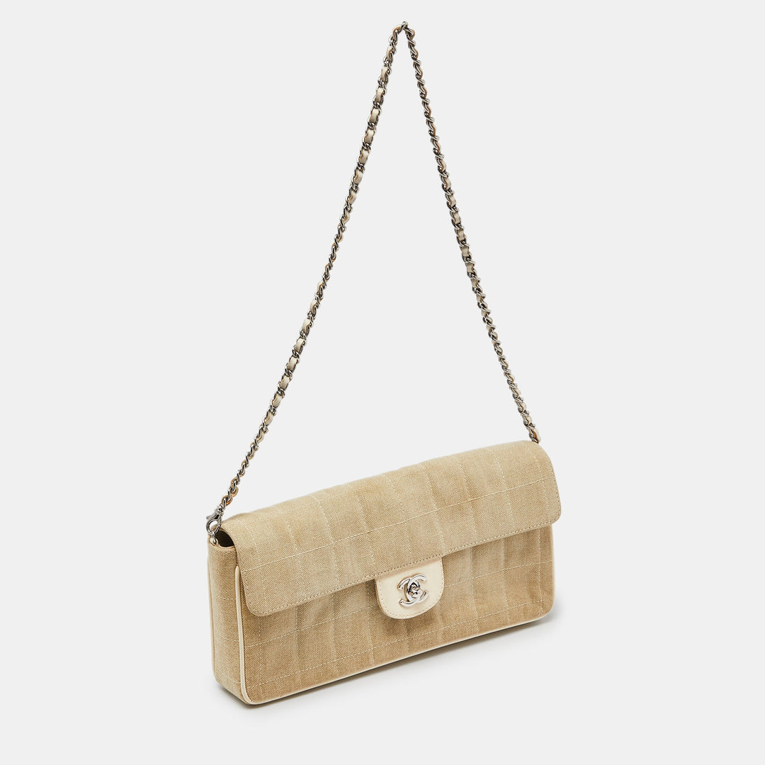 Chanel Beige Quilted Canvas Travel Line East West New Bag