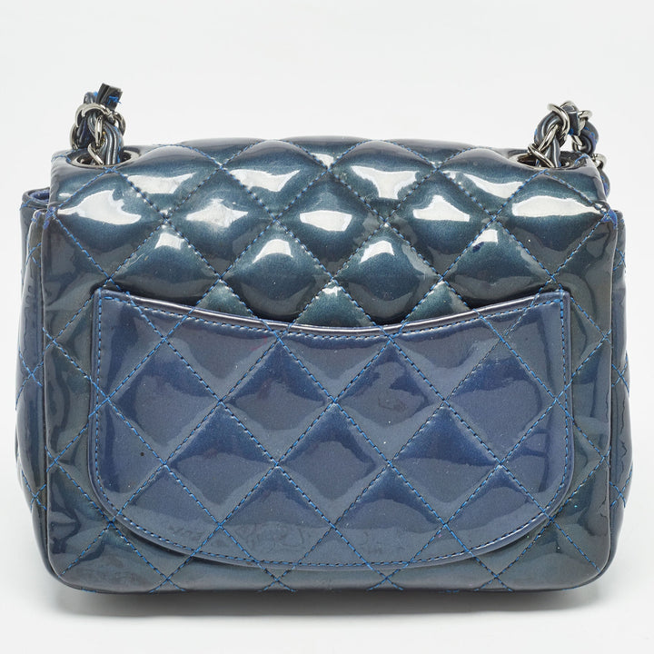 Chanel Blue Quilted Patent Leather Mini Classic New Bag
