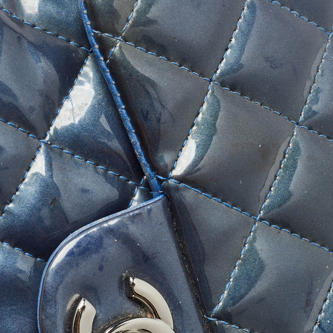 Chanel Blue Quilted Patent Leather Mini Classic New Bag