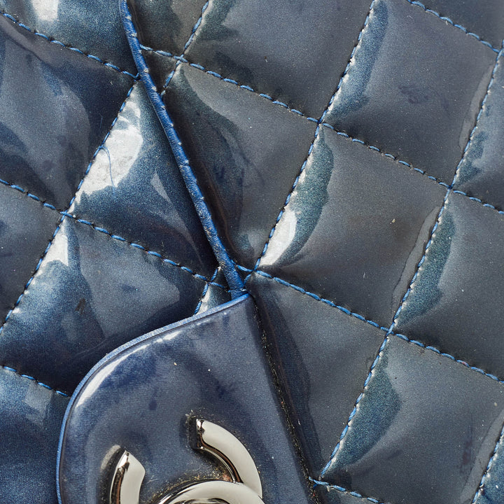 Chanel Blue Quilted Patent Leather Mini Classic New Bag