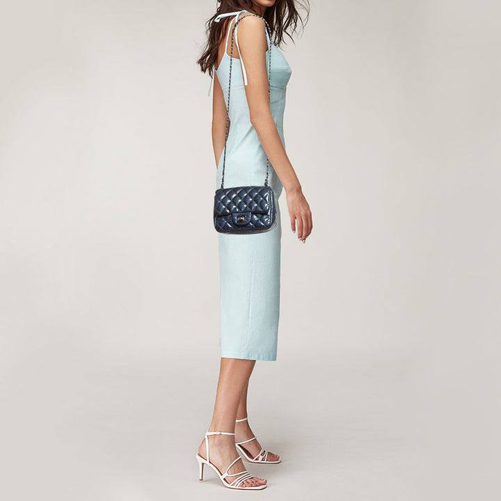 Chanel Blue Quilted Patent Leather Mini Classic New Bag