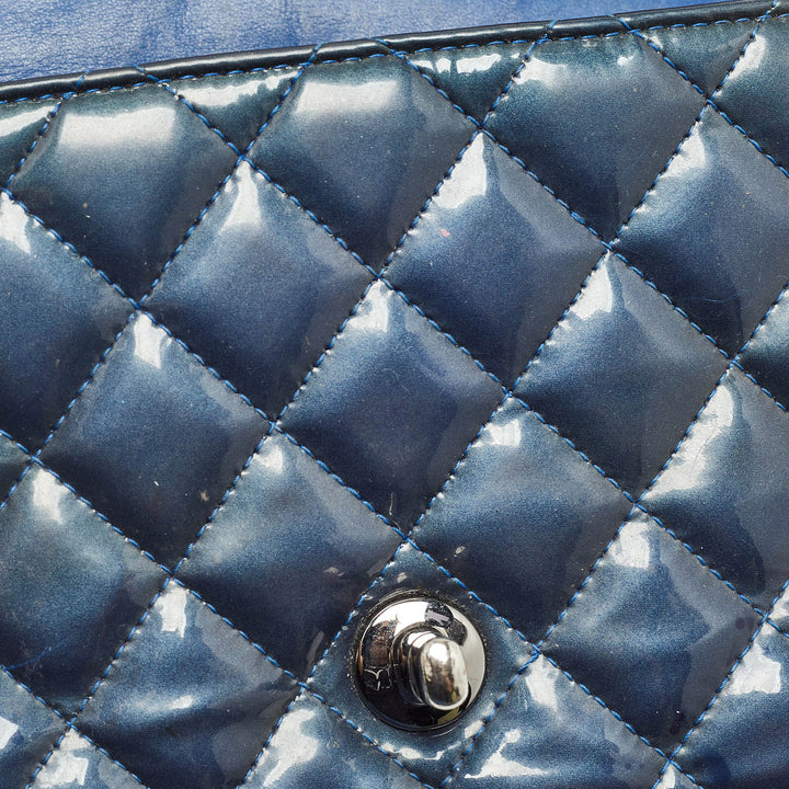 Chanel Blue Quilted Patent Leather Mini Classic New Bag