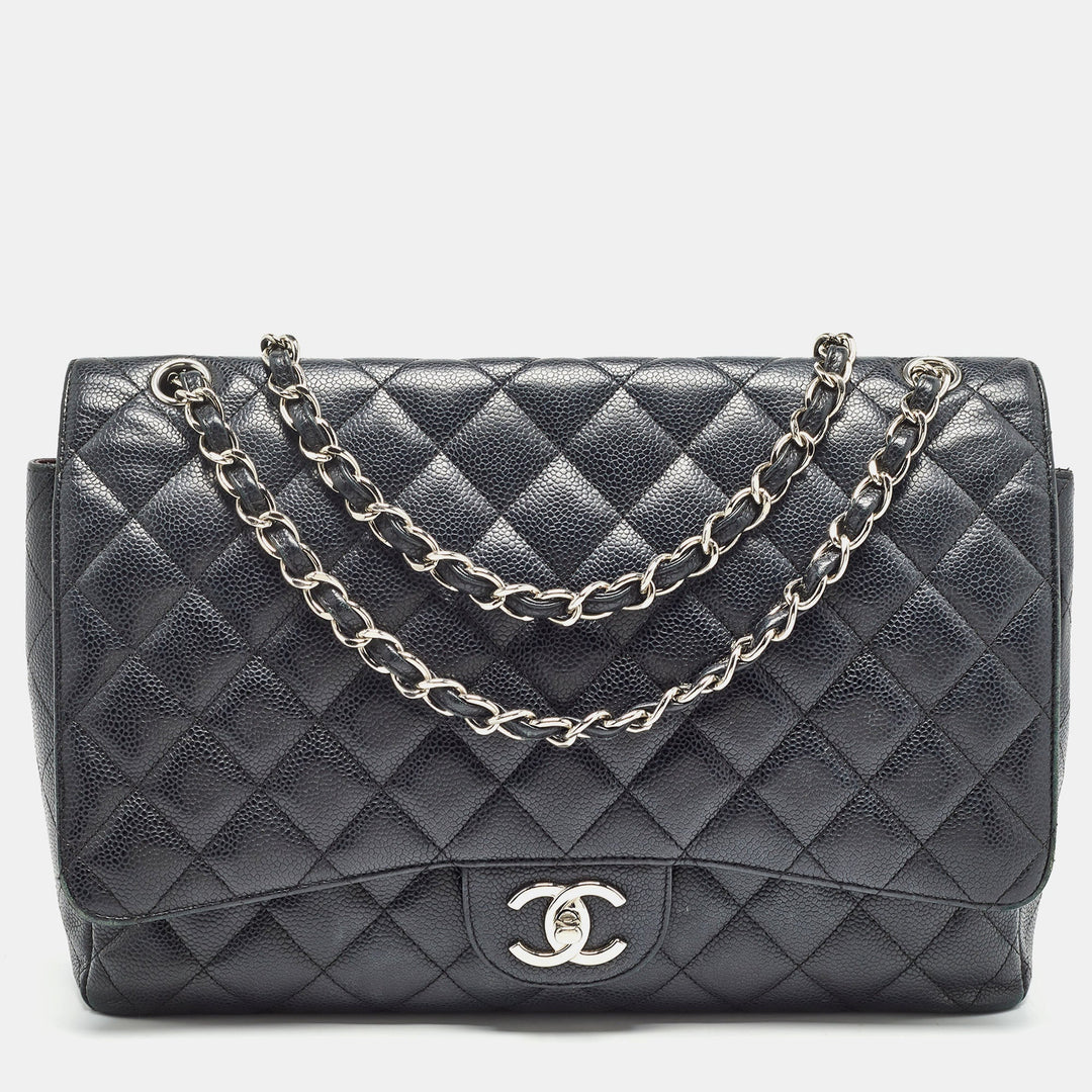 Chanel Black Quilted Caviar Leather Maxi Classic Double New Bag